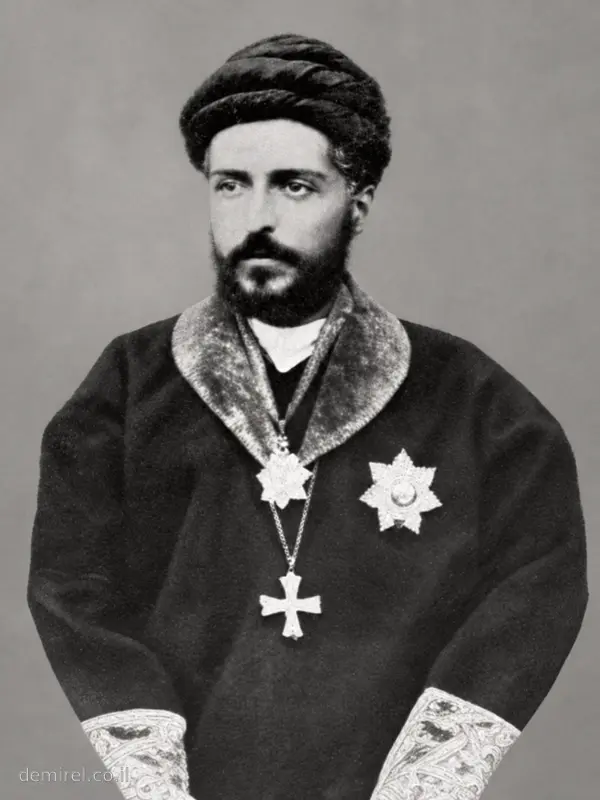 Restored monochrome portrait of Mar Benyamin Shimun in ecclesiastical dress.